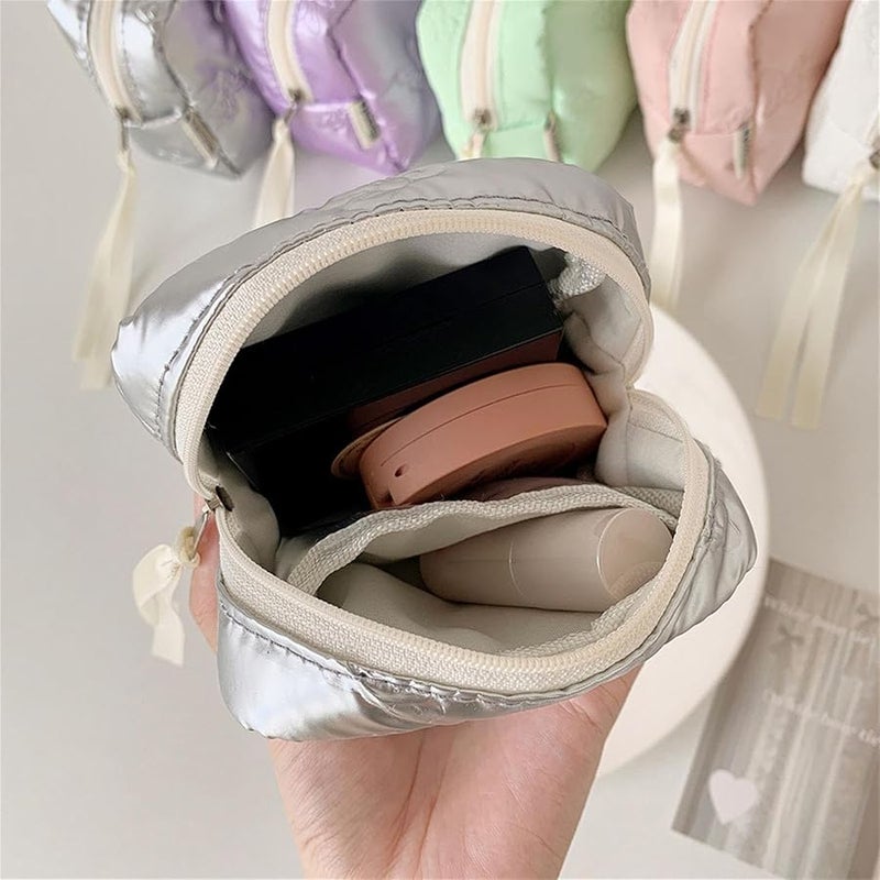 White Pearlescent Bowknot Makeup Toiletry Organizer Portable Travel Cosmetic Storage Bag - Image 4